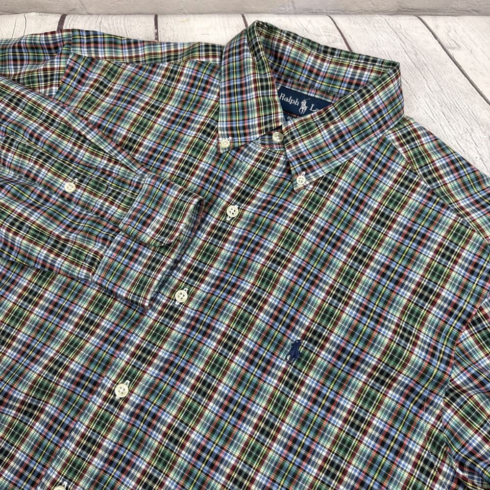 Men's Ralph Lauren Long Sleeve Dress Shirt, Large Yellow Blue Green Red White